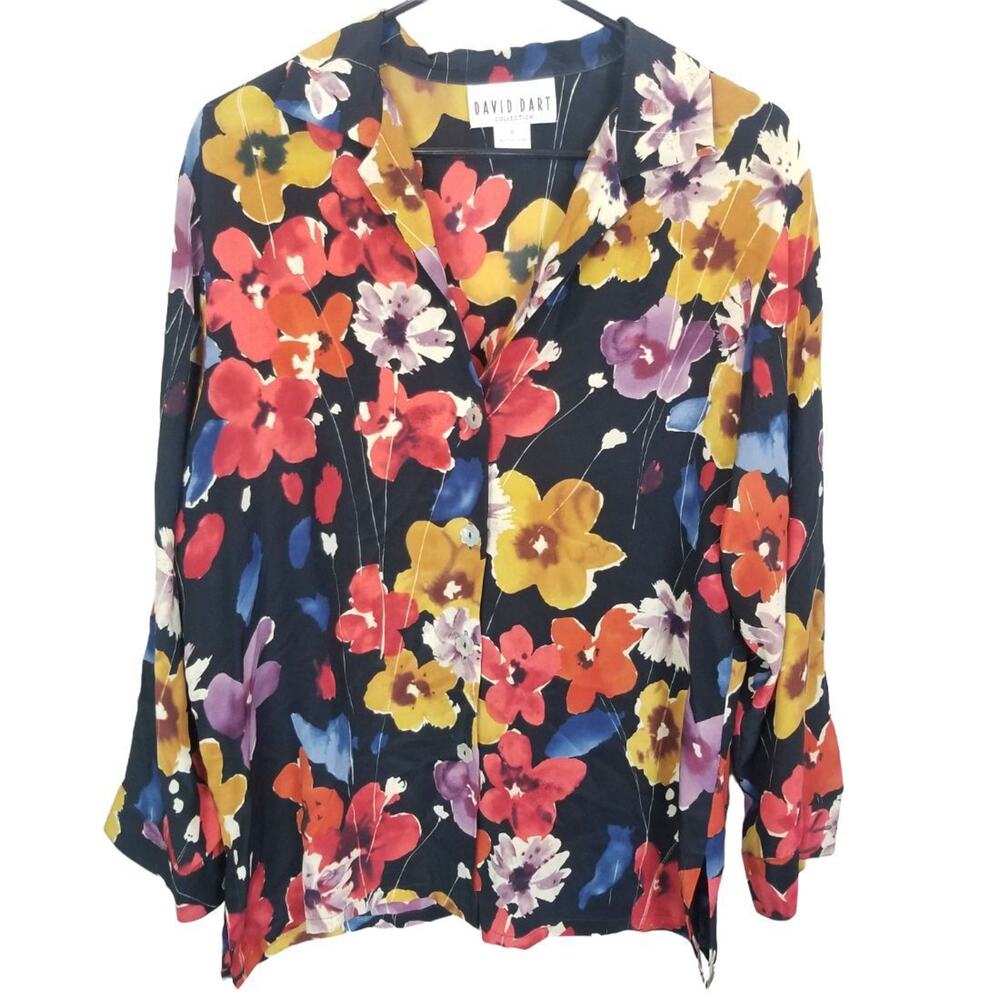 Vintage David Dart Womens 100% Silk Floral Blouse S Boho Hippie Festival Retro